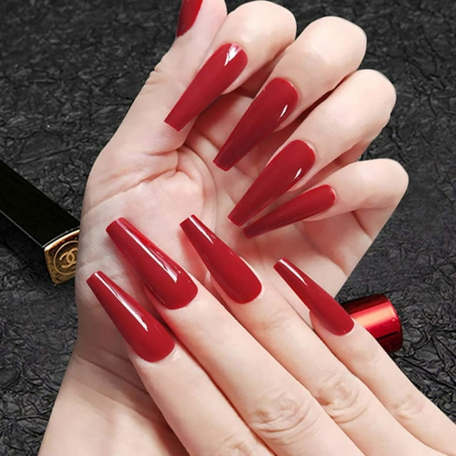 Ataúd (rojo) Uñas postizas Uñas postizas largas Bailarina en uñas Uñas postizas acrílicas completas 24 piezas para mujeres y niñas brillar Electrónica