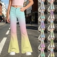thumbnail image 2 of Kcolen Girls Jeans Flare High Elastic Waist Denim Pants Bell Bottom Flare Pants Kids Bootcut Dress Pants School Uniform Slacks Preppy Clothes,Light Yellow,5-6 Years, 2 of 6