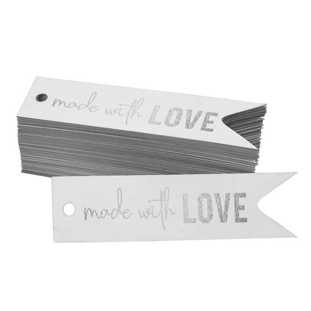 Inkdotpot Made With Love Text Bottle Tag Real Silver Foil Favor Hang Tags Pack Of 100