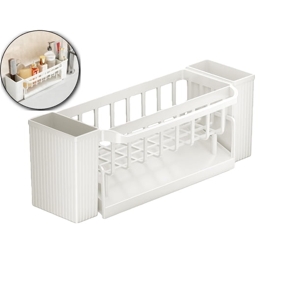 Utensil Holder, 3 Compartments Utensil Drying Rack, Dish Drainer for Kitchen Counter, Kitchen Utensils Holder with Towel Bar, Self-Draining Tray Design