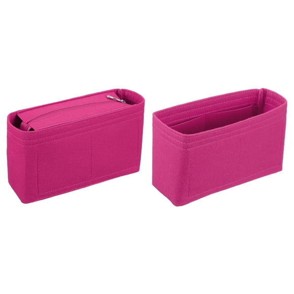Uxcell Purse Organizer Insert Set, Portable Felt Organizer Bags with Zipper Multiple Compartments Purse Liner for Shoulder Satchel, Tote Bag, Handbag Shaper(8.7 x 2.4 x 5.5", Rose Red)