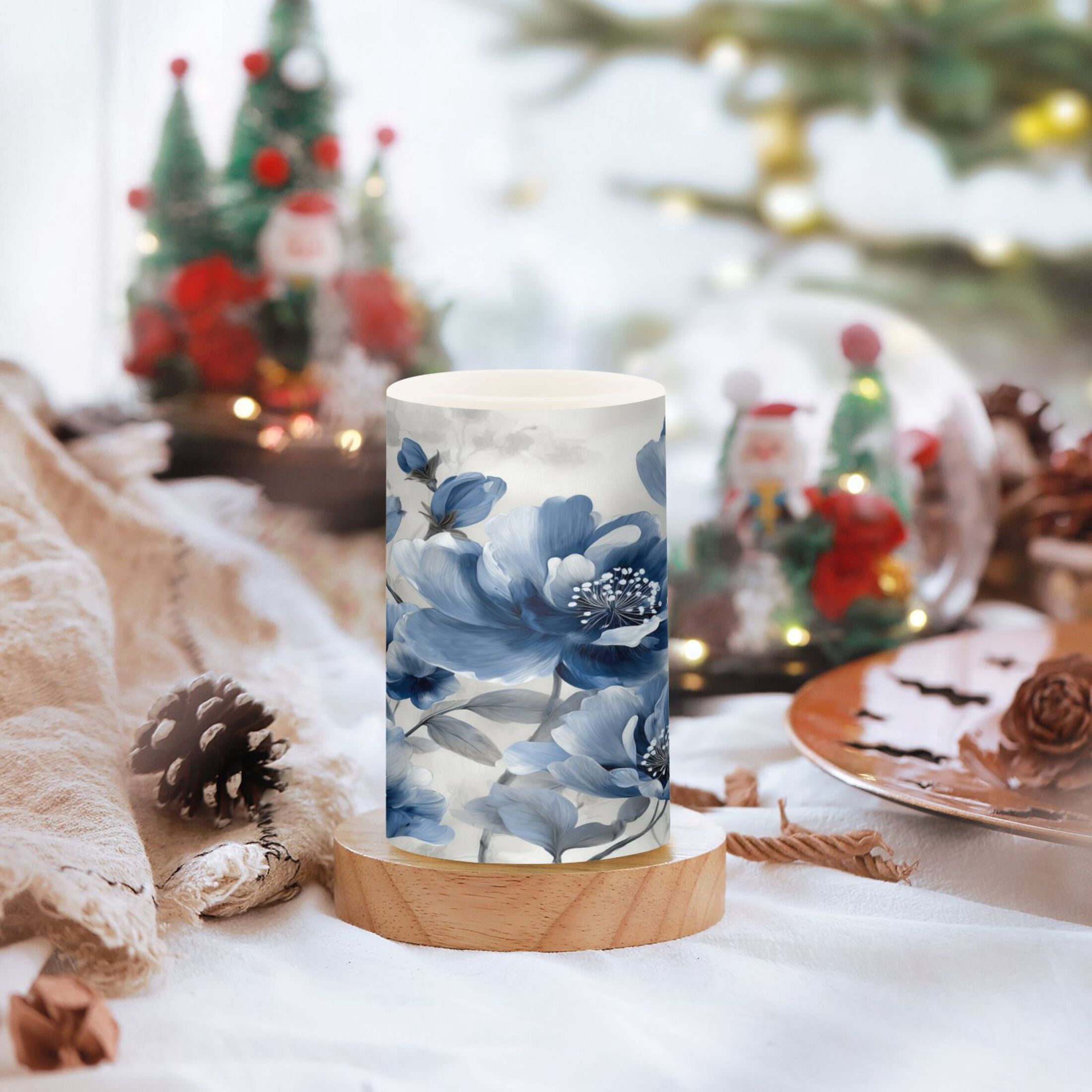 Electronic Candles Light Combination 3x5In, 3x4In Flameless Candles Plastic Festive Decoration Party Christmas Decoration Lovely White Flowers
