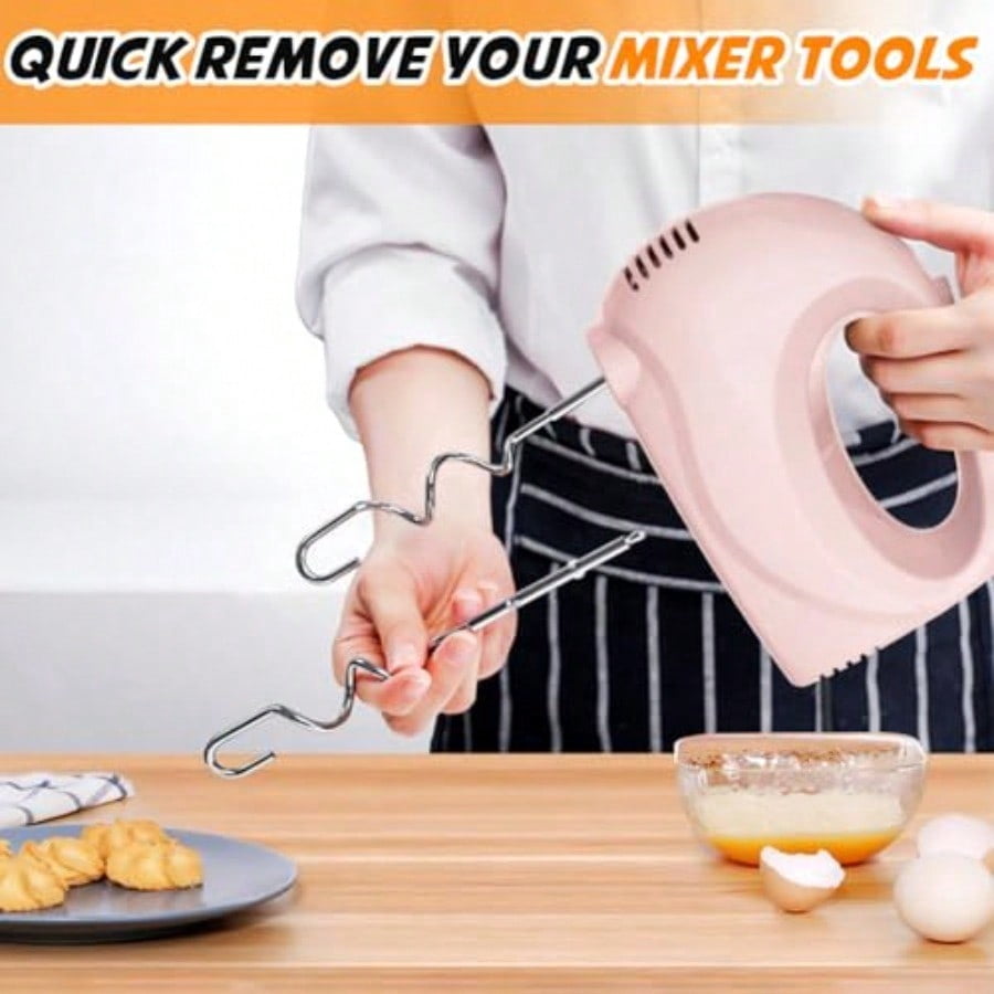 Handmixer Electric Handheld - 5 Speed Portable Kitchen Mixer Electric with 5 Stainless Steel Accessories Whisk Food Beater for Whipping Mixing Cookies Pink