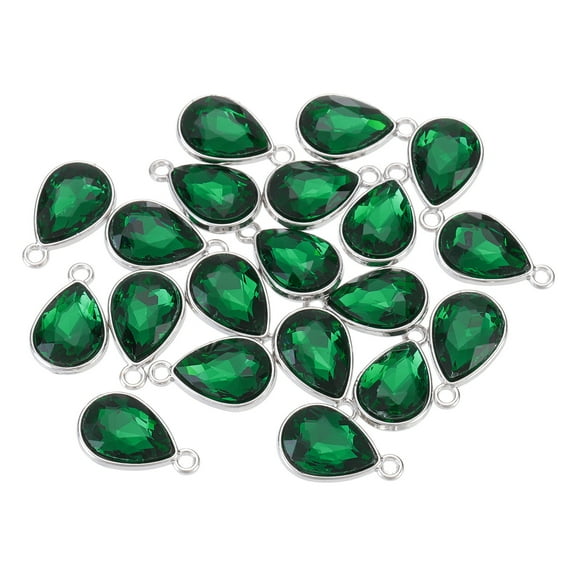 Uxcell 20PCS 12x20mm Alloy Glass Crystal Teardrop Charm Jewelry Making Charm for Necklaces, Bracelets Peacock Green