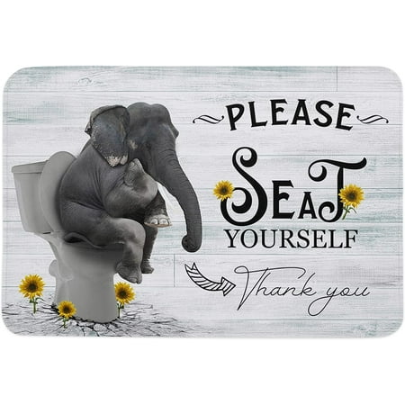 

Please Seat Door Mat Anti-Skid Welcome Mat Absorbent Floor Mat Front Doormat for Kitchen Bathroom Entryway Patio High Traffic Areas Funny Toilet Elephant Sunflowers Wooden Board 24x16 Inch