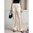 thumbnail image 4 of Women Satin Wide Leg Pants Hidden Elasticized Waistband Silk Casual Long Flowy Loose Trousers Beige S, 4 of 7