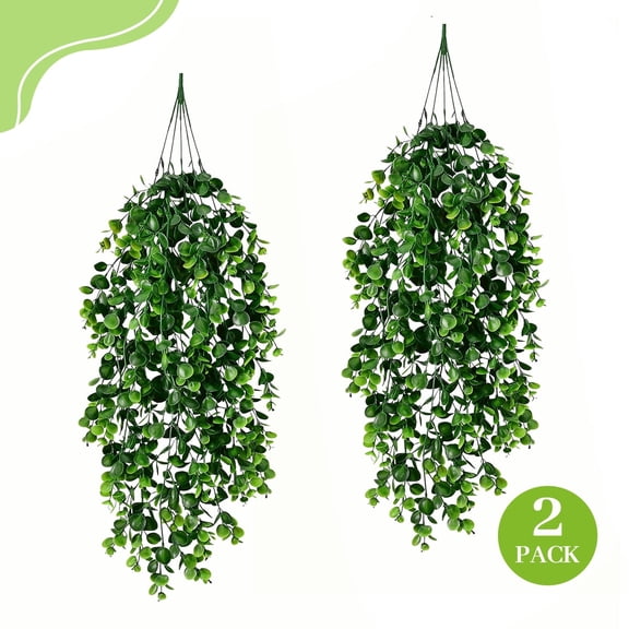 2 Pack Artificial Hanging Eucalyptus Plants, Fake Eucalyptus Leaves Decor Indoor for Living Room, Kitchen, Balcony, Garden, Bedroom, Farmhouse