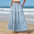 thumbnail image 2 of LWavelet Women Floral Print Tiered Maxi Skirt Elastic Waist With Pockets Boho Summer Long Skirt Sky Blue S, 2 of 6