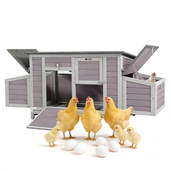 Aivituvin Chicken Coop Outdoor Wooden Portable Hens House Expandable Poultry Cage with Nesting Box,Perches,Waterproof Roof Gray