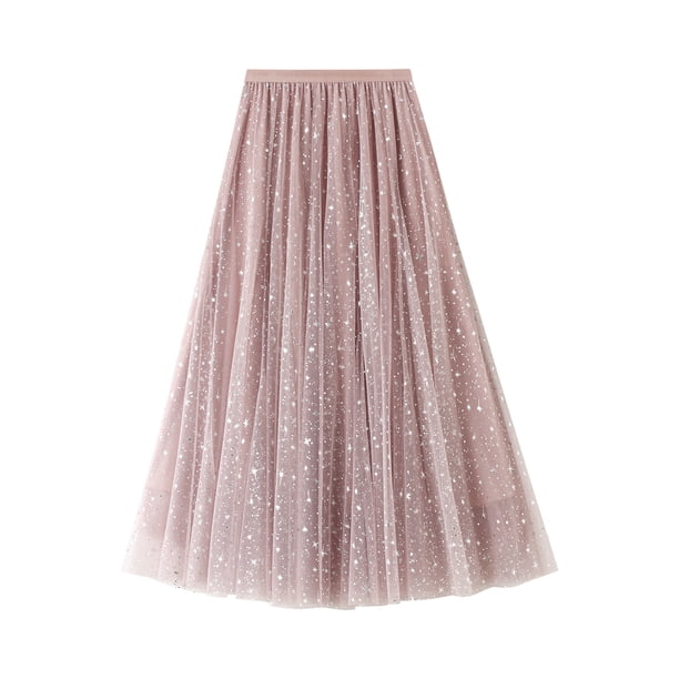Sunloudy Women Sequin Glitter Layered Tulle Maxi Skirt A-Line