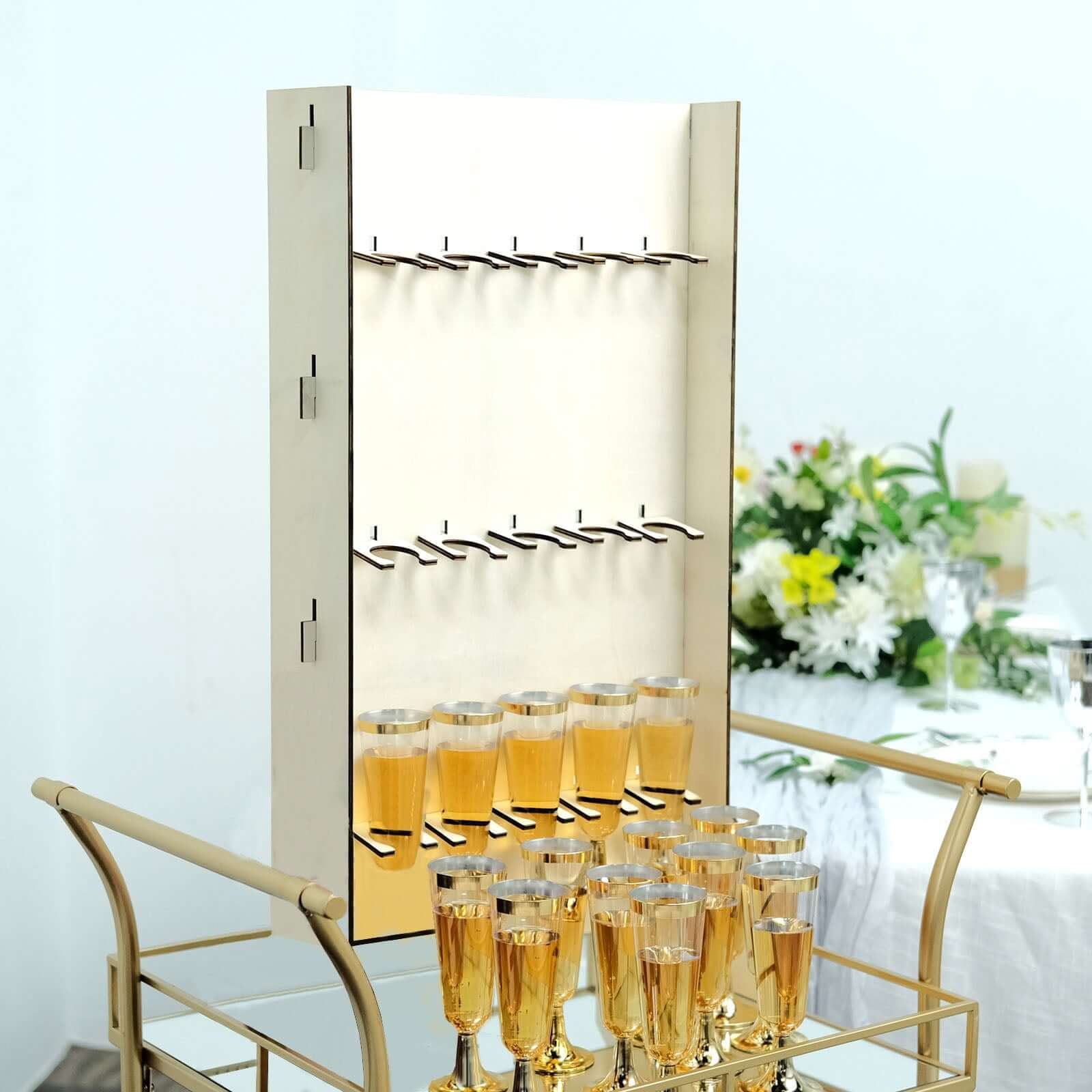 Efavormart 3-Tier Wooden Champagne Glass Flute Holder Wall Stand Rack, 15 Glass Drinks Shelf, Floor Standing Rectangular Drinks Rack