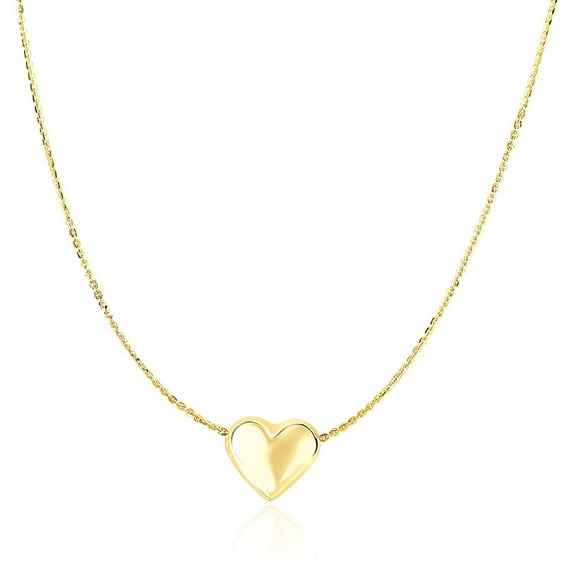 14k Yellow Gold Chain Necklace with Sliding Puffed Heart Charm 18 in