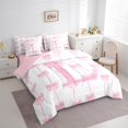 thumbnail image 3 of Manfei Monogrammed L Theme 7-Piece Bedding Comforter Set,Ribbon Bow Tie King Bedding Sets,Pink Sequin Print Bed Sheets For Girl Teens,Ultra Soft Bedroom Decor Reversible, 3 of 8