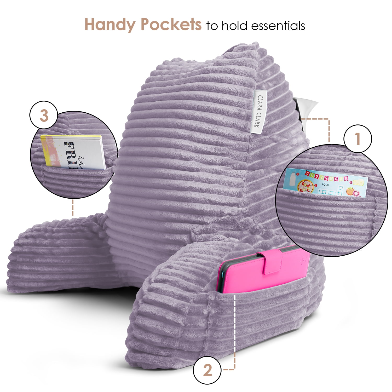 Nestl Backrest Reading Pillow with Blanket, Back Support Pillow with Arms, Shredded Memory Foam Bed Rest Pillow and Throw Blanket,&nbsp;Dust Purple