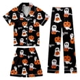 thumbnail image 2 of JAJAHO Halloween Kids Pajamas Set Boys Girls Satin 3 Piece Short Sleeve Sleepwear With Pants And Shorts 3-13Y, 2 of 7