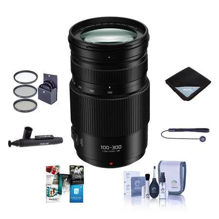 Lumix G Vario 100-300mm f/4.0-5.6 II Power O.I.S. Zoom Lens for Micro Four Thirds - Bundle With 67mm Filter Kit, Lens Wrap, Cleaning Kit, Capleash II,