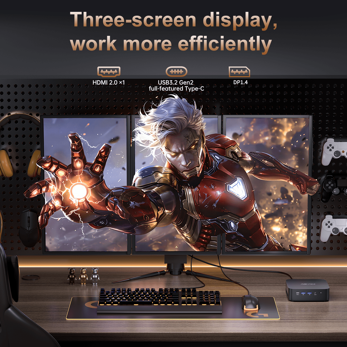 NIPOGI Mini PC K1 AMD Ryzen Embedded R2544 16GB DDR4 512GB SSD 4K Triple Display Windows 11 Pro Black