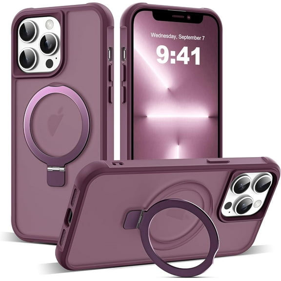 Compatible with iPhone 12 Pro Max Case & iPhone 13 Pro Max Case with Invisible  O-Ring Stand Case for iPhone 12 & 13 Pro Max 6.7" [Compatible with MagSafe][Great Grip Feeling], Wine Red