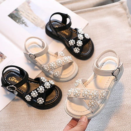 

Cathalem Rose Shoes for Girls Girls Sandals Summer For Children Wearing Beach Shoes Pearl Soft Toddler Flip Flops Girls Size 8 Black 5 Years