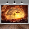 thumbnail image 5 of 7 x 5 ft Easter Tomb Backdrop Fabric Resurrection of Jesus Christ Cross Empty Tomb Stone Hole Backdrop Holy-Light Sunset Banner Crucifix Christianity Church Easter Events Decor Props, 5 of 5