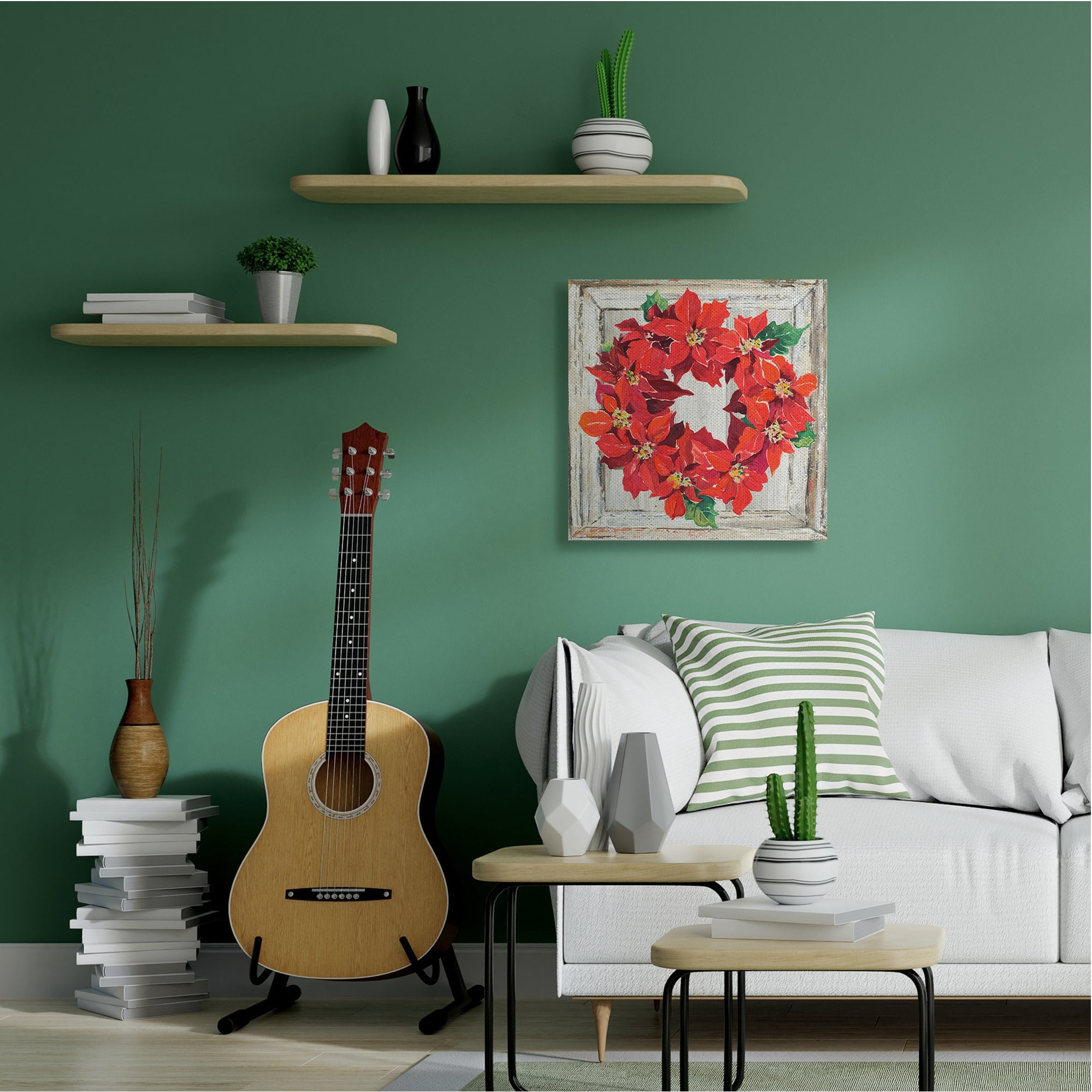 Stupell Industries Charming Winter Poinsettia Wreath Floral Red Botanical & Floral Painting Gallery Wrapped Canvas Art Print Wall Art, 36 x 36