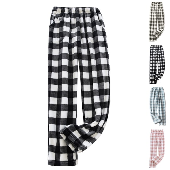 HAJWOH Womens Plaid Fluffy Pajama Pants Cozy Lounge Pants with Pockets Winter Warm Bottoms