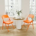 thumbnail image 3 of EastVita Set of 2 Folding Chairs,PU Upholstered Foldable Metal Frame,Portable Beige Folding Chairs,Hold Up to 350 lbs,Orange, 3 of 8