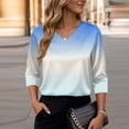 thumbnail image 5 of Women's Silk Satin Blouse Dressy Casual Gradient V Neck 3/4 Length Sleeve Womens Tops Business Work Shirts Light Blue 2XL, 5 of 5