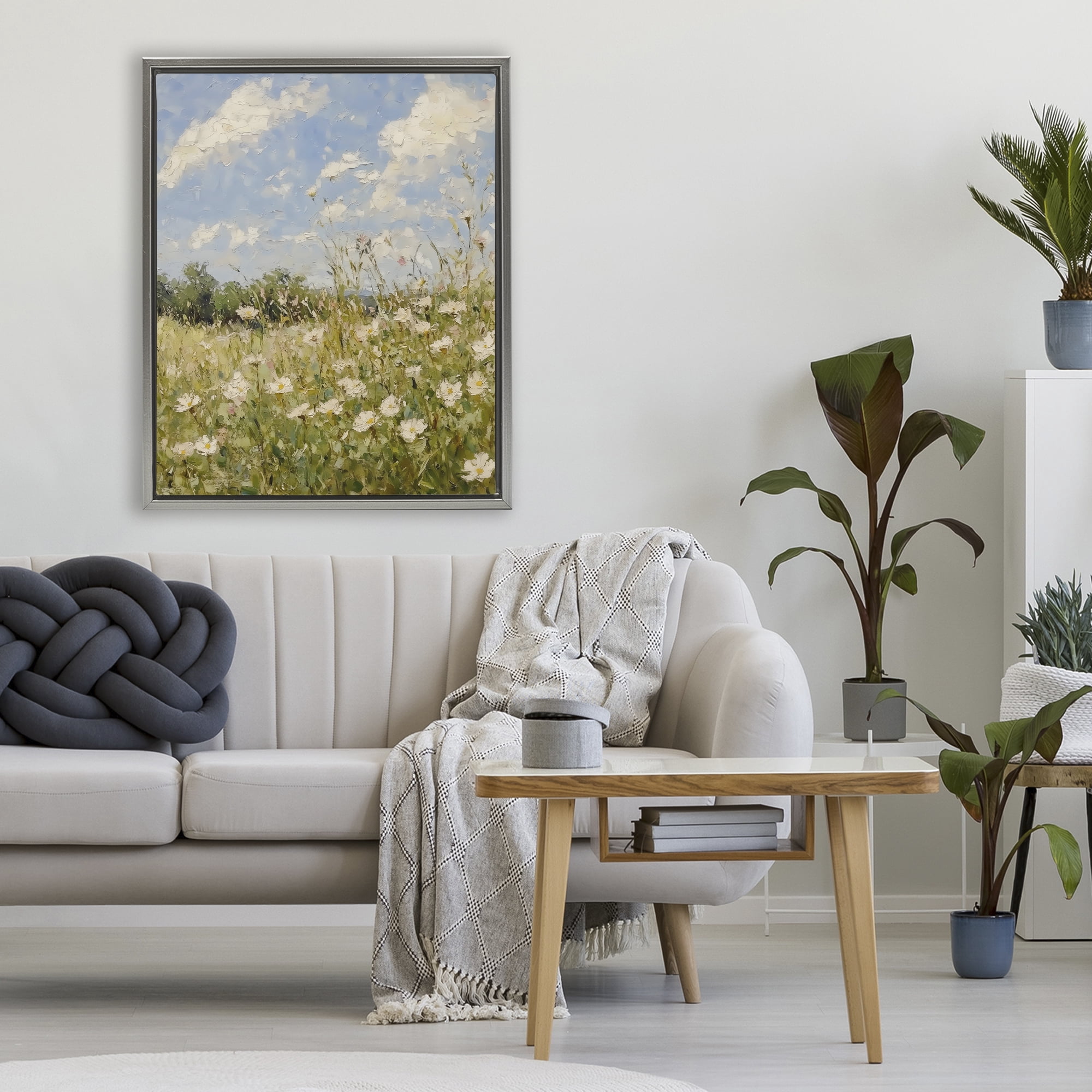 Stupell Industries Wildflower Field Beneath Blue Sky Gray Framed Floater Canvas Wall Art, design by LSR Design Studio