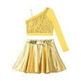 thumbnail image 4 of Doomiva Kids Girls Crop Top with Tutu Skirt Ballet Jazz Latin Modern Dance Costume Dancewear A Gold 14, 4 of 7