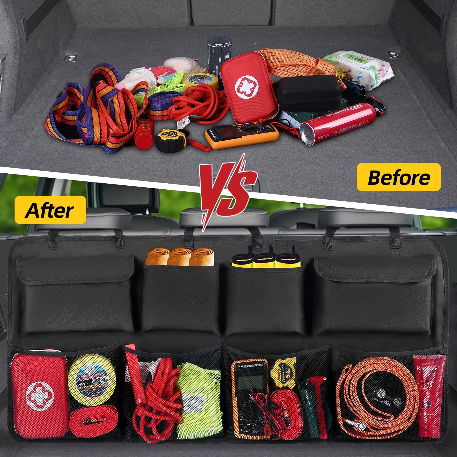 Snuopfy Car Trunk Organizer with Lid, Backseat Hanging Grocery Storage, 8 Large Bags, High Capacity for SUV, Truck