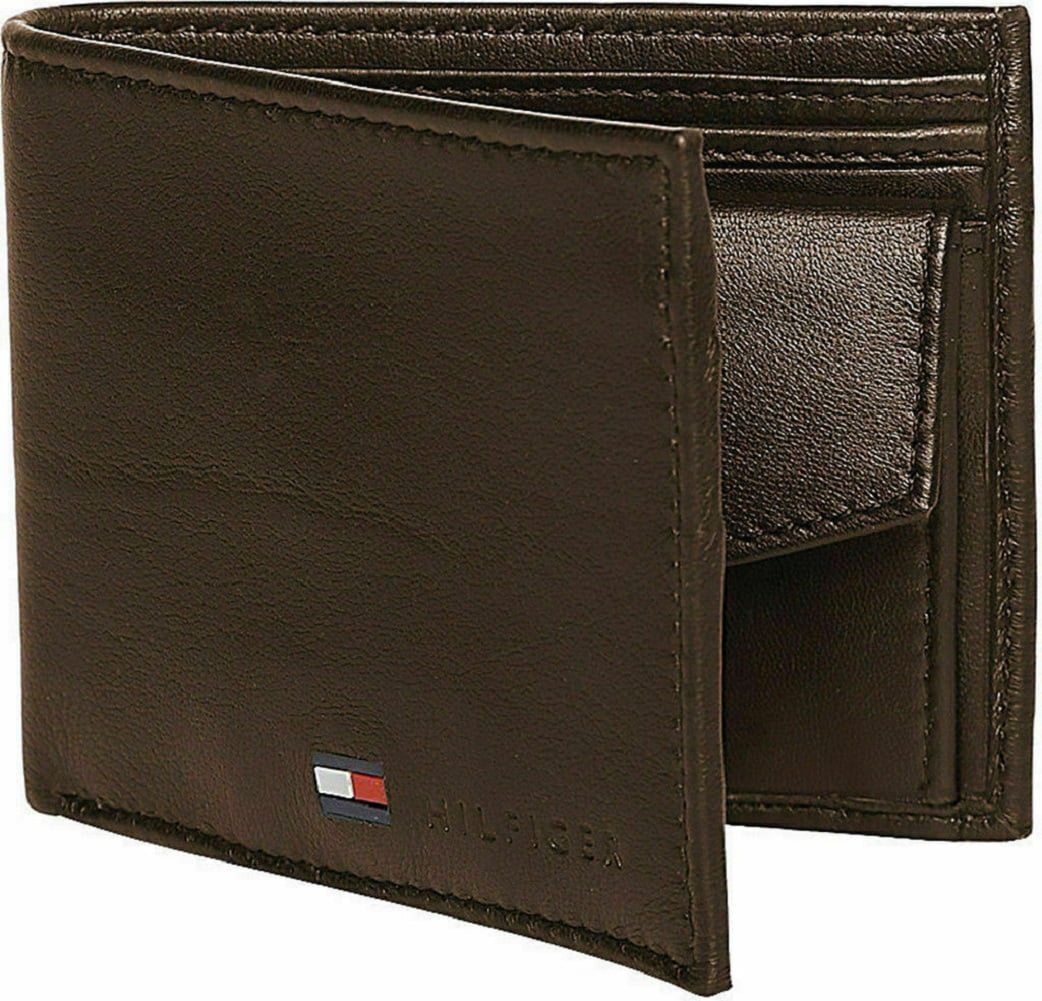 tommy hilfiger brown leather wallet