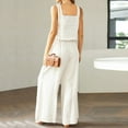 thumbnail image 5 of CILENON Sweat Suits for Womens 2 Piece Women's 2 Piece Outfits Square Neck Linen Tank Crop Top Wide Leg Pants Matching Set Tracksuit Sweat Set Lounge Wear for Women 2 Piece Set (White,L), 5 of 6