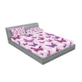thumbnail image 2 of Ambesonne Hippie Fitted Sheet & Pillow Sham Set, Butterflies Colors, Full, Pink Purple, 2 of 2
