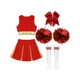 thumbnail image 4 of iiniim Girls Cheer Leader School Uniform Sleeveless Cheerleading Dance Crop Top Skirt with Hair Tie Socks Pom Poms A Red 8, 4 of 7