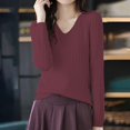 thumbnail image 2 of Vinsonshop Womens Basic V Neck Sweaters Long Sleeve Ribbed Knit Pullover Tops Casual Fall Clothes Winter Warm Layering Jumpers Red M, 2 of 5