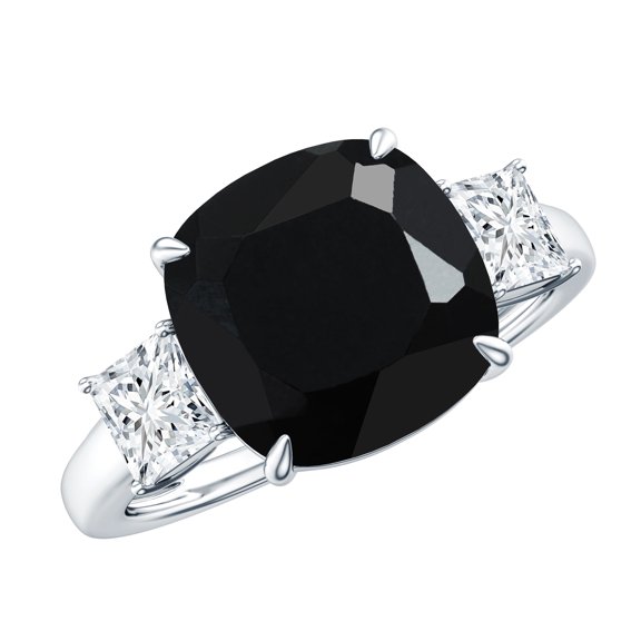 Lab Grown Black Diamond Statement Ring with Moissanite for Women - 10 mm, 925 Sterling Silver, US 4.00