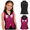 thumbnail image 5 of TiaoBug Kids Girls Shiny Sequins Vest Crop Top Dance Jazz Hip Hop Jacket Waistcoat Pageant Birthday Party Outfits Hot Pink 8, 5 of 6