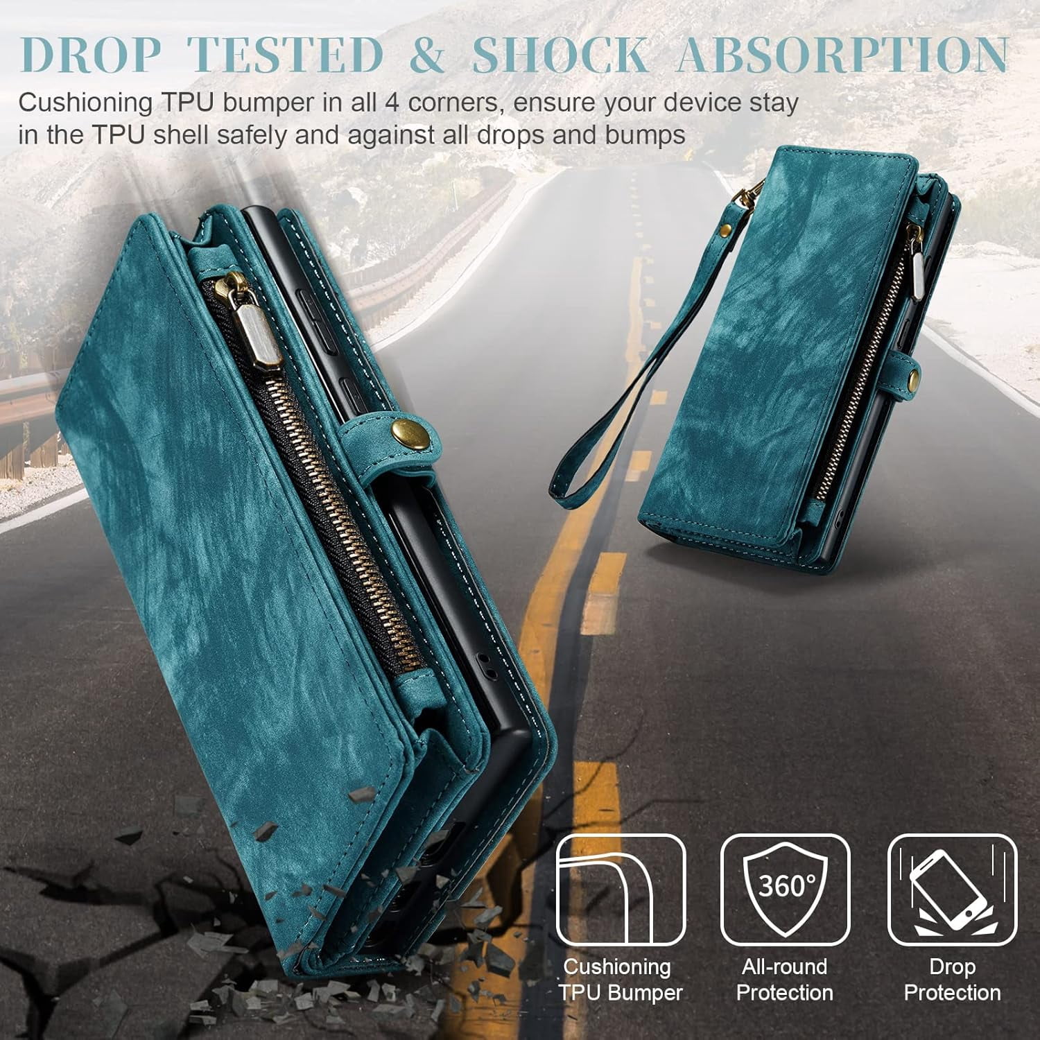Asuwish Compatible with Samsung Galaxy S22 Ultra 5G Phone Case Zipper Wallet Tempered Glass Screen Protector Lanyard Strap Flip Card Holder Cell Cover for S22ultra 22S S 22 S22ultra5g 6.8 Women Blue