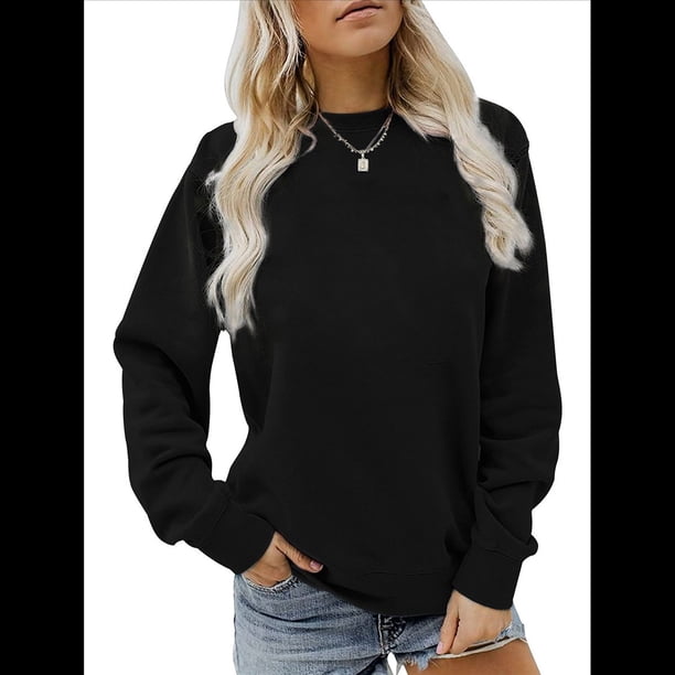 Sudaderas Informales de Cuello Redondo para Mujer, Camisetas de Larga y Corte Holgado para Otoño. Negro L
