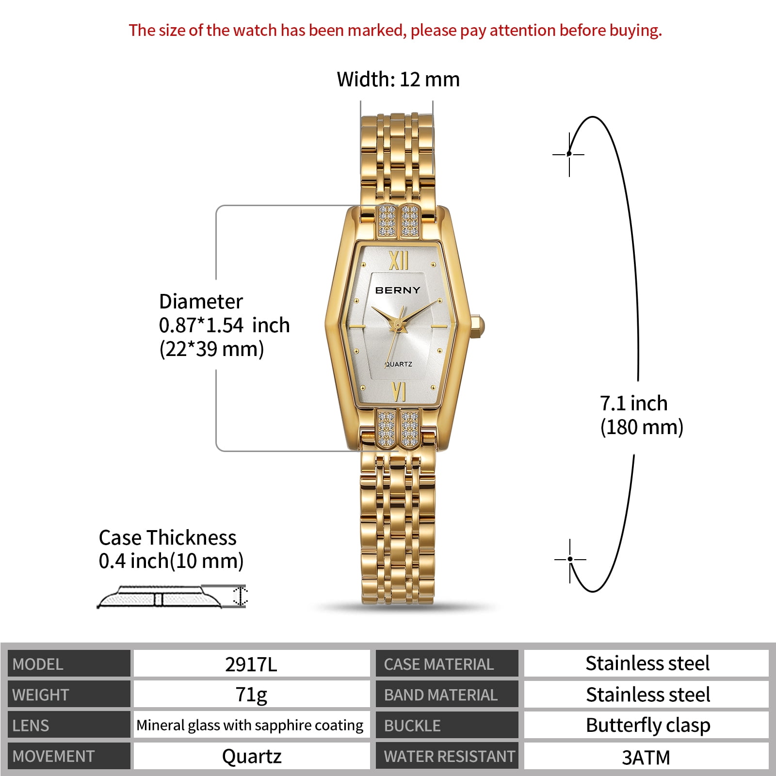BERNY Gold Watches for Women, Dainty Luxury Diamond Stainless Steel Bracelet Watch, Adjustment Tool Included, Waterproof, Fashion Ladies Analog Quartz Wristwatch, Small Gold Watch Gifts (White)
