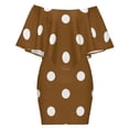 thumbnail image 6 of Brown Beige Color Dot Women's Off The Shoulder Ruffles Summer Wedding Guest Loose Casual Party Beach Dress, 6 of 9
