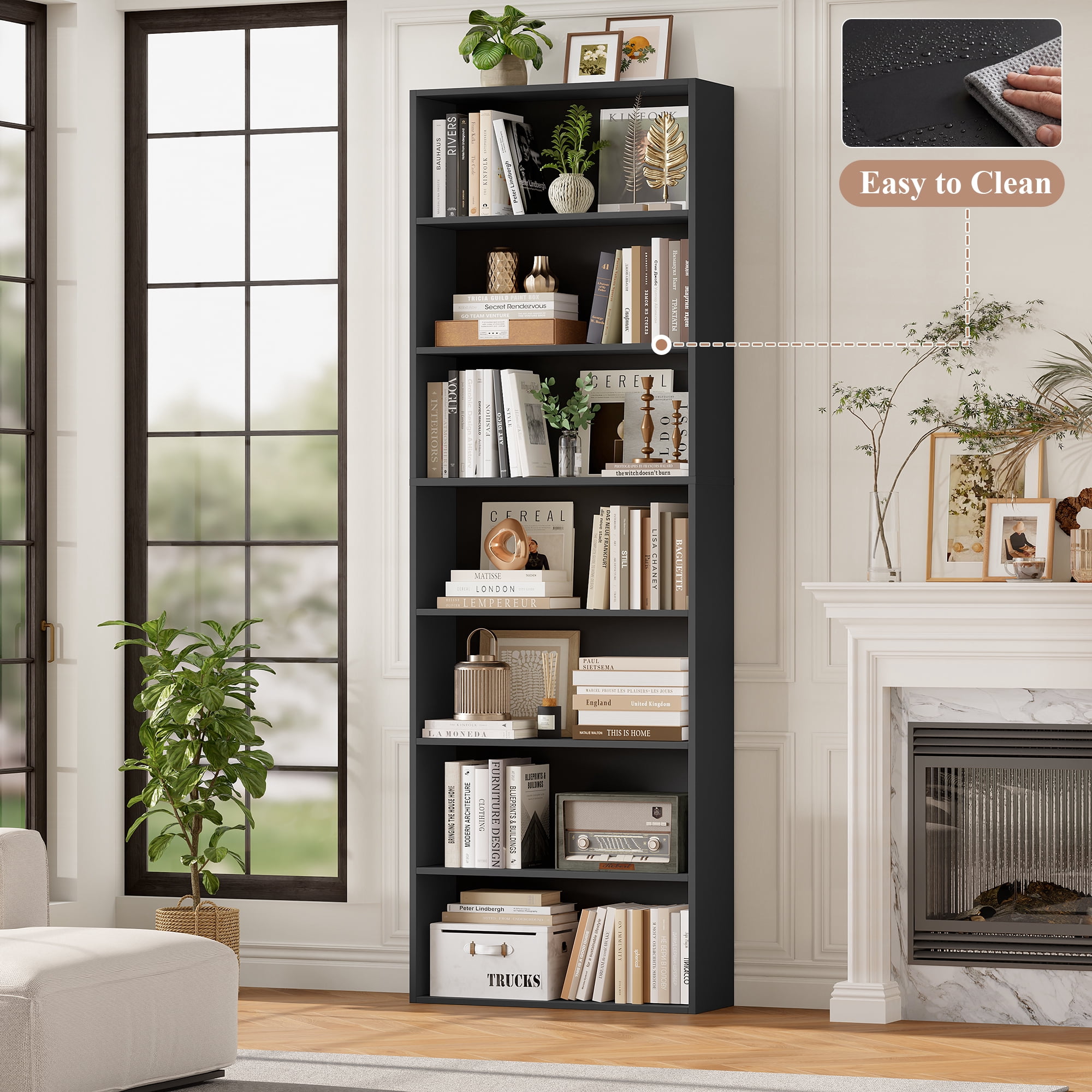 Homfa 82" Tall Bookcases Set of 2, Freestanding Display Storage Shelves, 7-Tier Open Bookshelf for Home Office Living Room Bedroom, Black