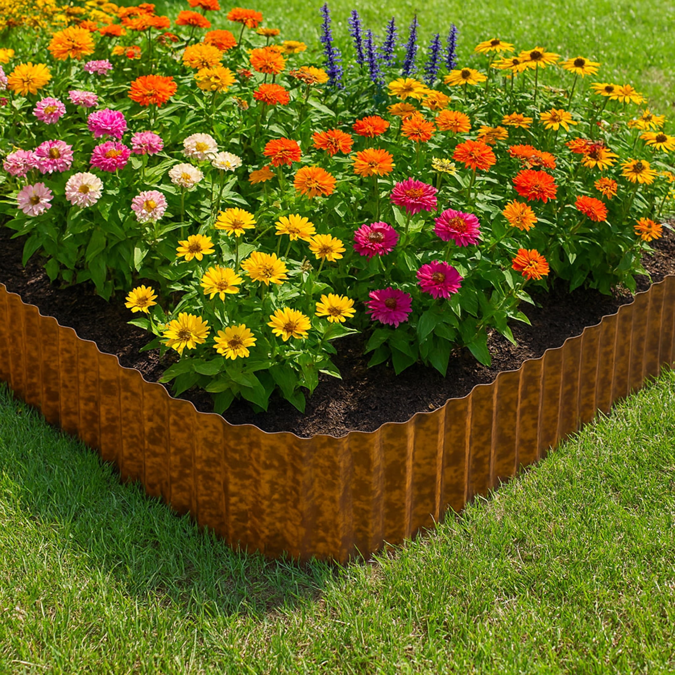 4W Galvanized Steel Garden Edging, 6" x 19.69' Corrugated Landscape Border, Flexible Lawn and Yard Edging Strip for Flower Beds and Tree Rings, Rust