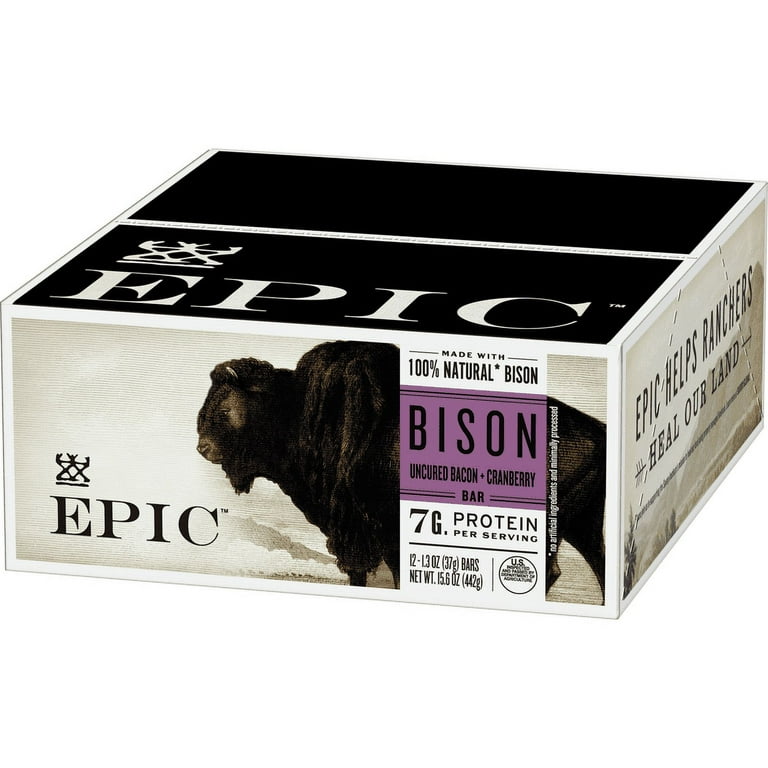 EPIC Bison Bacon Cranberry Bars, Paleo Friendly, Gluten Free, 12 Ct, 1.3 oz  Bars 