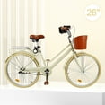 thumbnail image 2 of 26 inch Commuter Bicycle for Adult Men and Women，High-Carbon Steel Beach Cruiser Bike/Front&Rear Fenders, Comfortable City Bikes with Basket and Rear Rack, 2 of 13