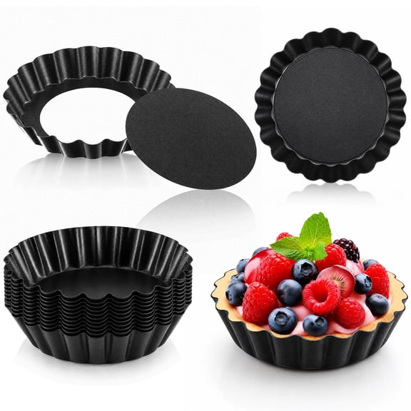 AOWOO 11 Pcs Mini Tart Pans, 3 inch with Removable Bottom Round Non-stick Deep Quiche Pan, Egg Tart Molds for Baking, Mousse Cakes, Fruit and Desserts