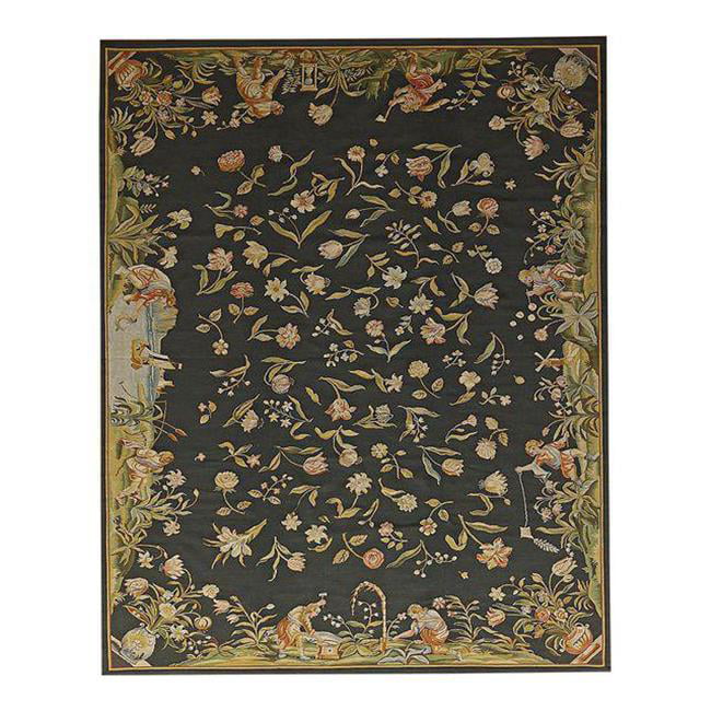 Traditional Persian Design Handmade Aubusson Rug 9' x 11' 9 Wool Black ft