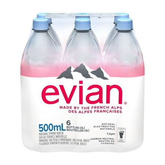 evian natural spring water 6 x 500 mL, Bottles, 6x500mL
