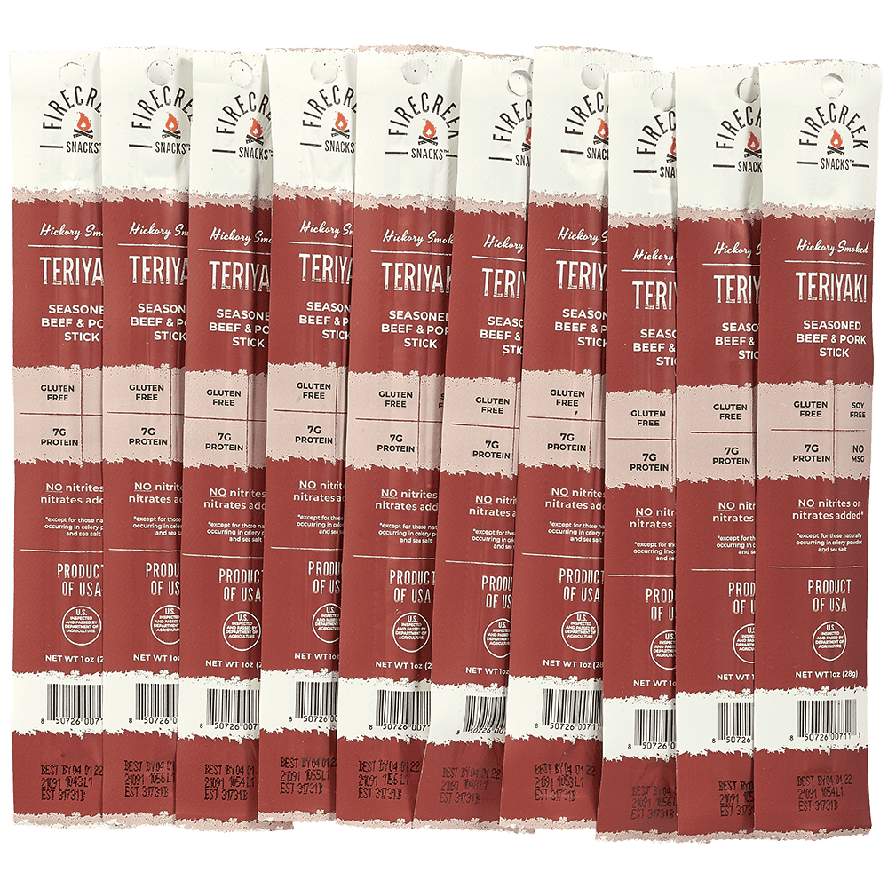FireCreek Snacks Teriyaki Beef and Pork Snack Sticks, High Protein, Low Carb, Gluten Free (Box of 20 - 1oz ea.)
